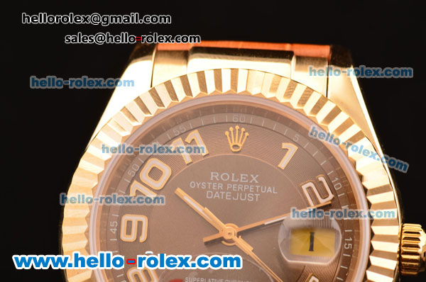 Rolex Datejust 2813 Automatic Gold Case with Brown Dial and Brown Leather Strap - Click Image to Close